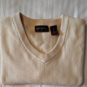 Saddlebred Men's V-Neck Sweater Vest in Cream